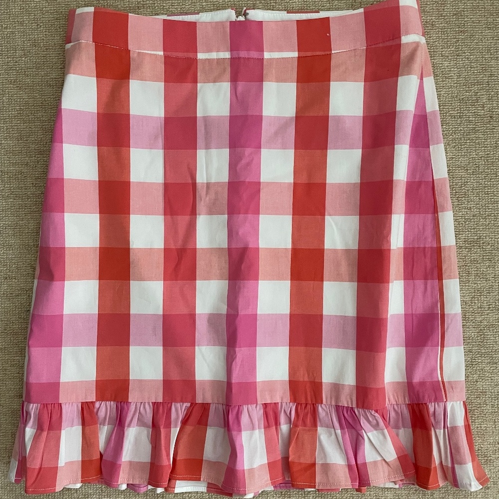 NWOT JCrew Pink & Orange Plaid Ruffle Skirt